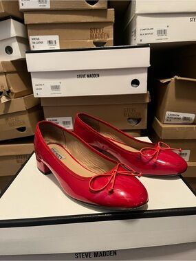 Steve Madden Red Patent Ballet Flats with Low Block Heel